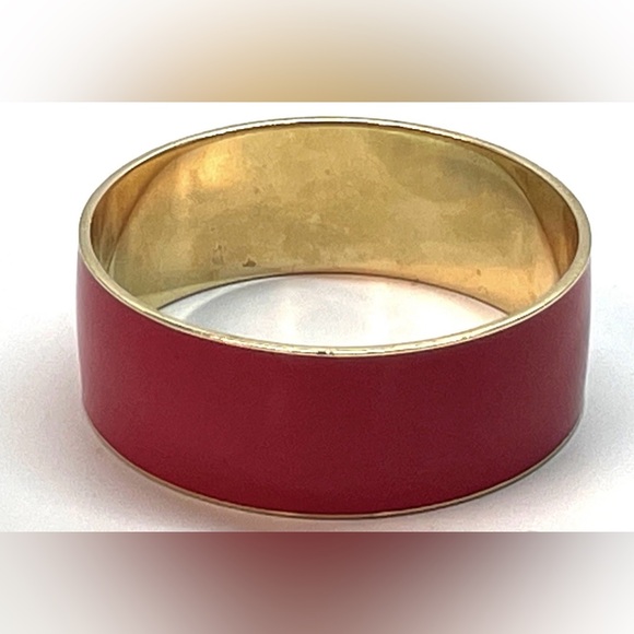 J. Crew Jewelry - J.Crew Red Enamel Gold Tone Wide Bangle Bracelet 3086